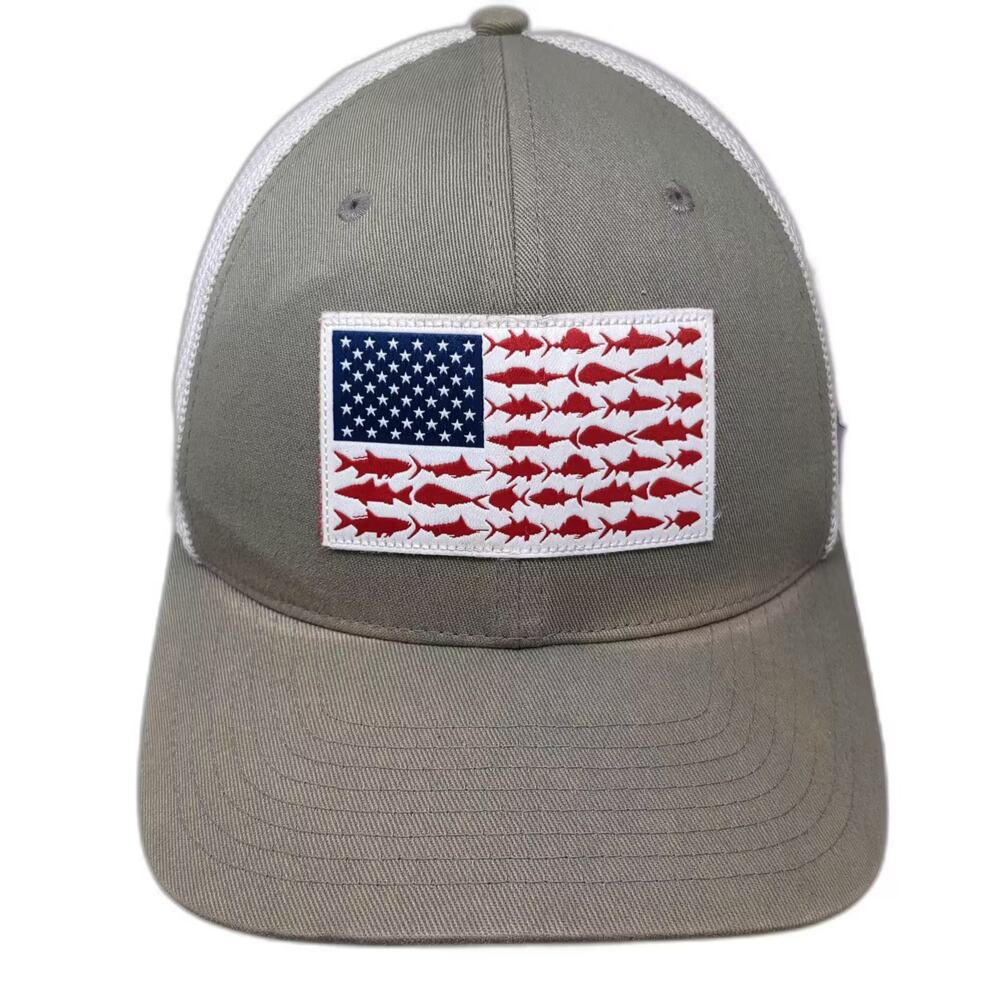 Columbia PFG Baseball Cap Gray One Size Fish American Flag Patch Mesh Logo Hat
